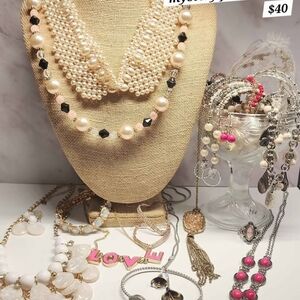 Elegant Pearl and Black Bead Necklace